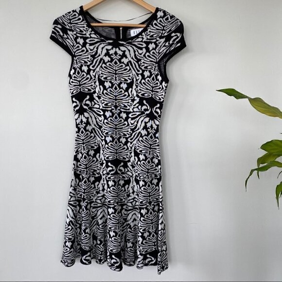 Elle fit & flare  knit midi dress with cap sleeves, soft cotton blend fabric - Picture 1 of 10
